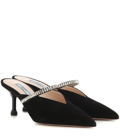 prada embellished suede mules|prada slippers and mules.